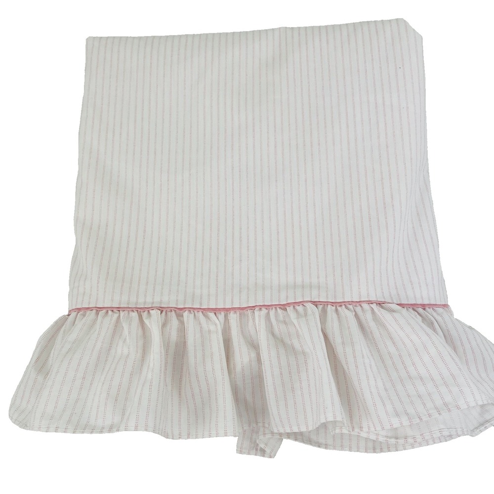 Laura Ashley Pink Stripe Ticking Pink Cotton Poly Full Size Flat Ruffle Sheet